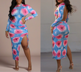 Tie-Dye Cutout Ruched Maxi Dress