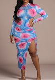 Tie-Dye Cutout Ruched Maxi Dress