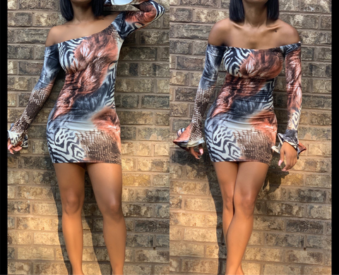 Bell Sleeved Printed Dress