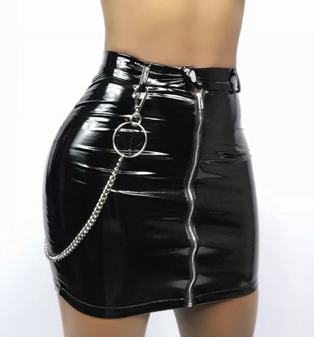 Latex Mini Skirt w/ Chain